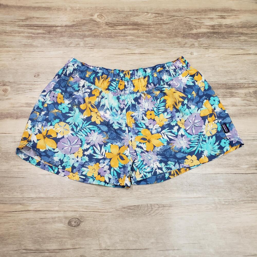 Patagonia Swim Shorts Womens M Blue Floral Nylon Drawstring Lined Quick Dry